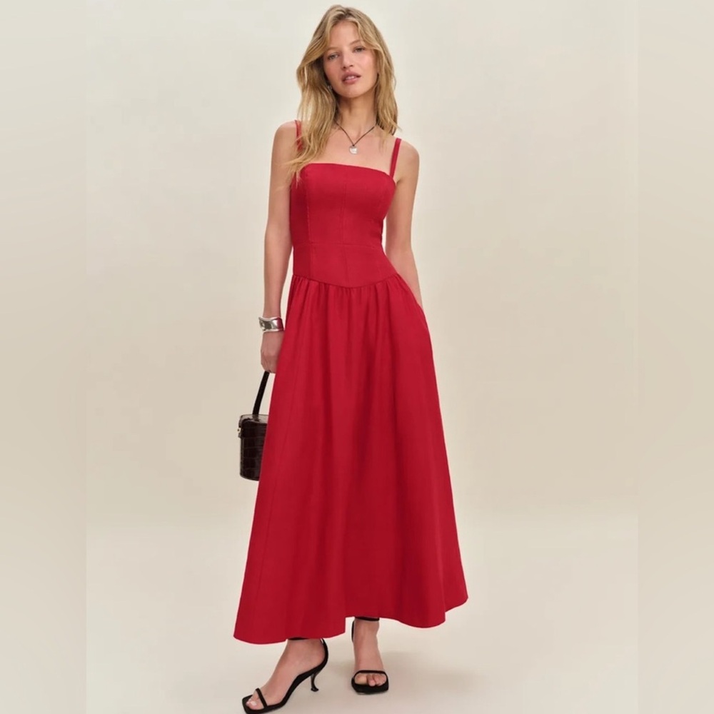 Reformation Red Linen Blend Maxi Dress Size 4